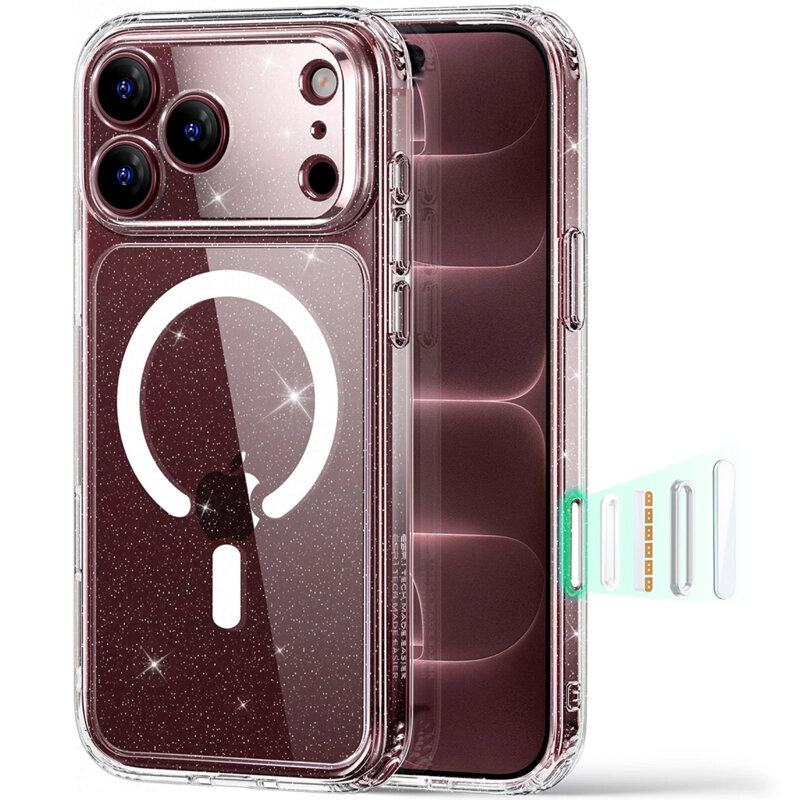 Husa iPhone 18 Pro Max ESR Classic Hybrid HaloLock, transparenta cu sclipici