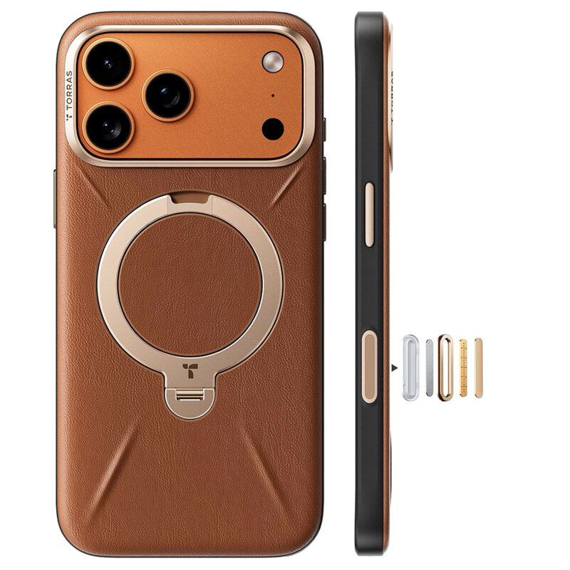 Husa iPhone 17 Pro Torras QPRO Leather Series, maro
