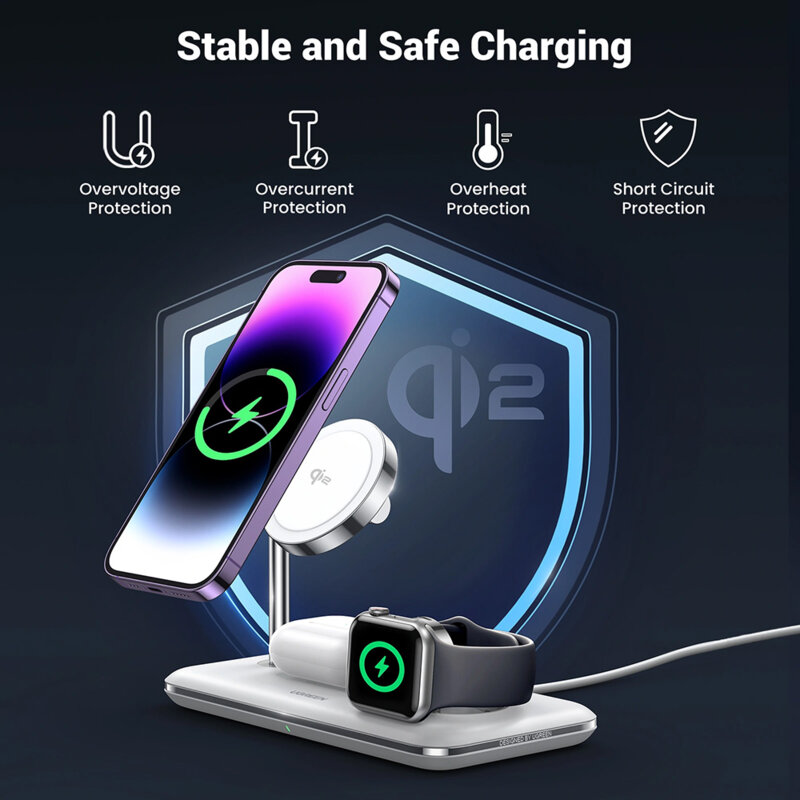 Statie incarcare wireless 3in1 25W, Ugreen, Qi2, alb, 90326
