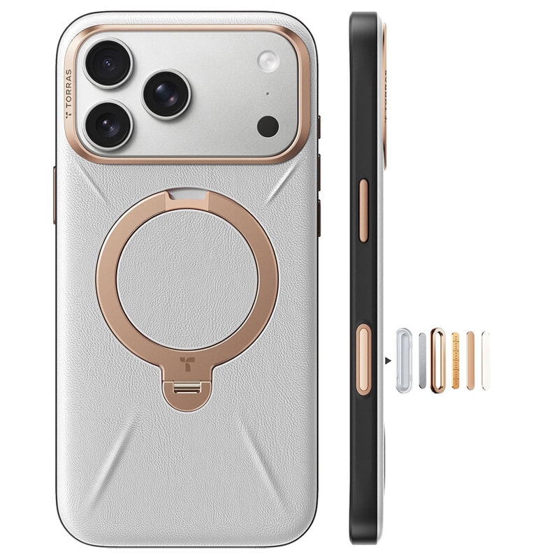 Husa iPhone 17 Pro Torras QPRO Leather Series, gri