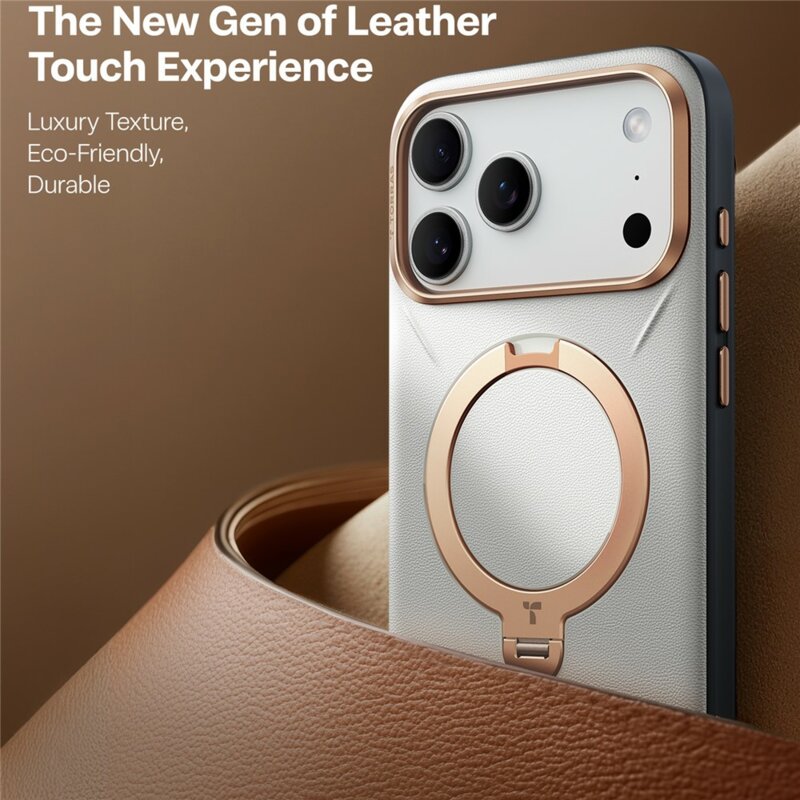 Husa iPhone 17 Pro Torras QPRO Leather Series, gri