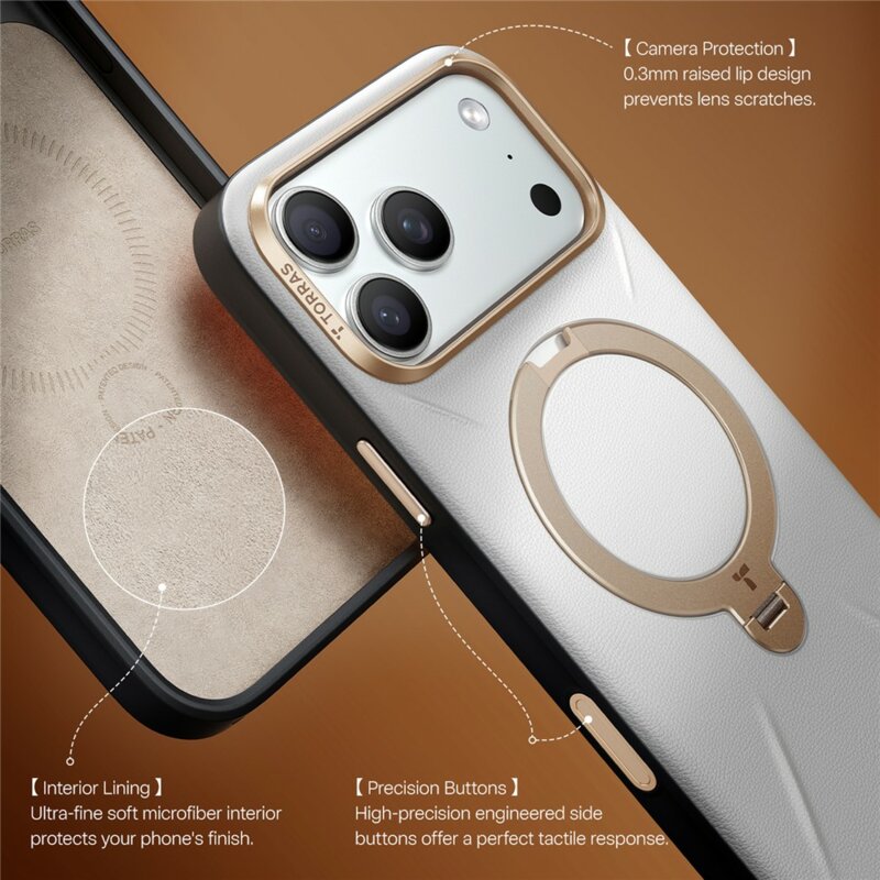 Husa iPhone 17 Pro Torras QPRO Leather Series, gri