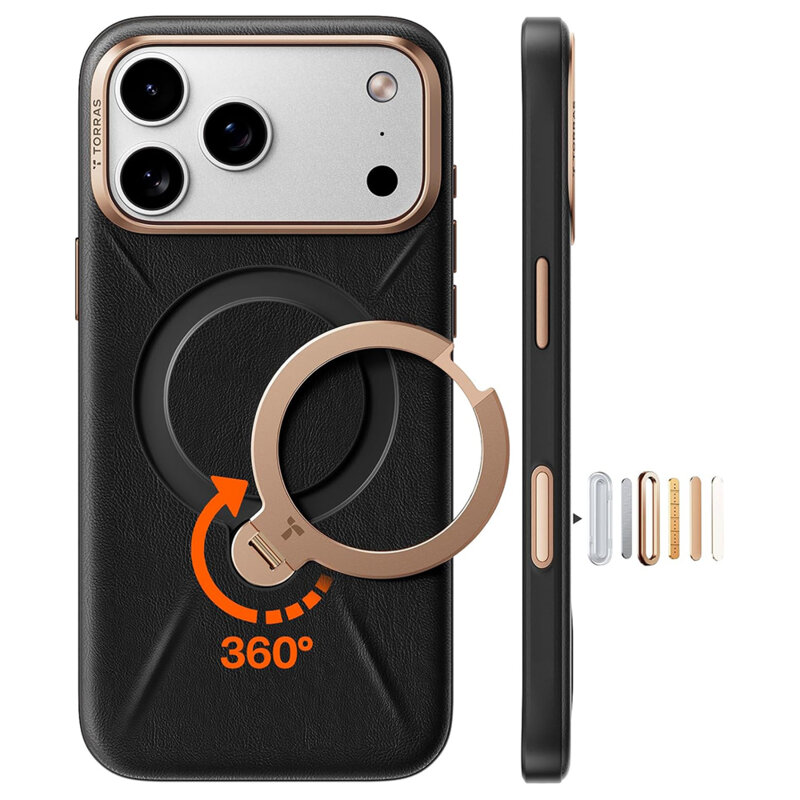 Husa iPhone 17 Pro Torras QPRO Leather Series, negru