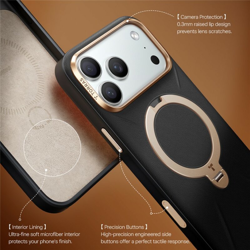 Husa iPhone 17 Pro Torras QPRO Leather Series, negru