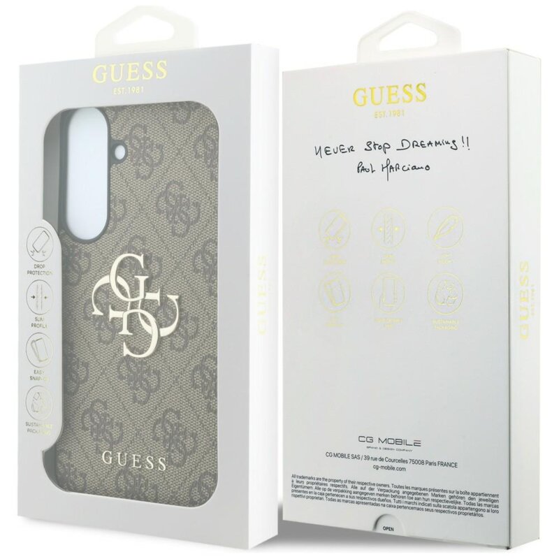 Husa Samsung Galaxy S26 FE Guess Leather 4G Metal Logo, maro, GUHCS26FE4GMGBR