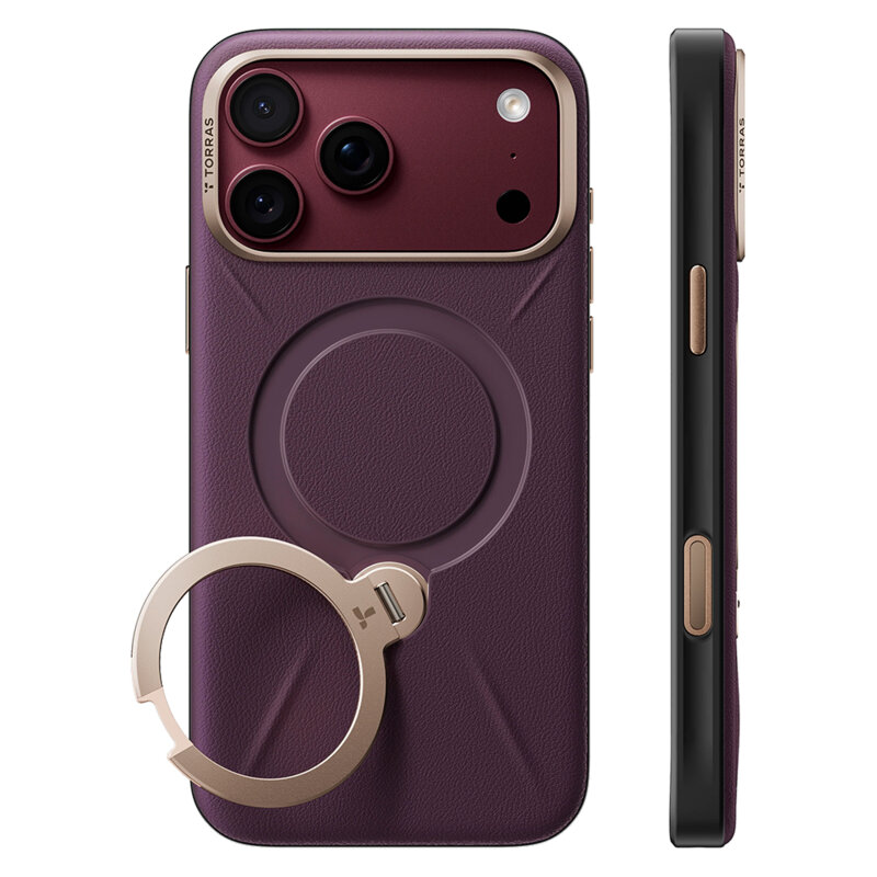 Husa iPhone 17 Pro Torras QPRO Leather Series, mov