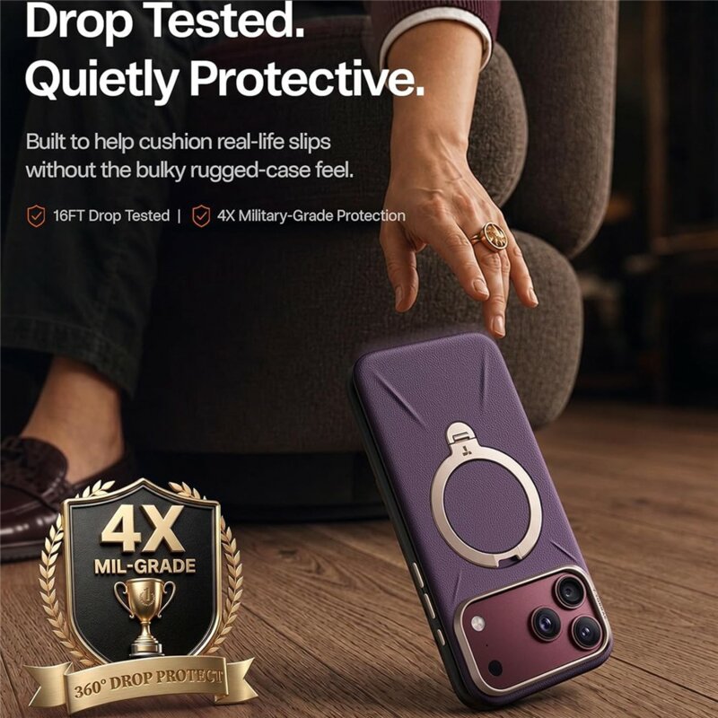 Husa iPhone 17 Pro Torras QPRO Leather Series, mov
