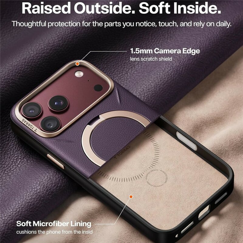 Husa iPhone 17 Pro Torras QPRO Leather Series, mov