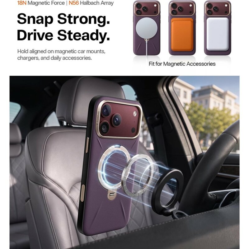Husa iPhone 17 Pro Torras QPRO Leather Series, mov