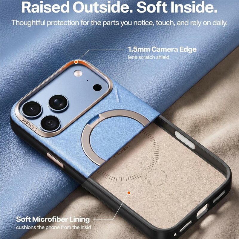 Husa iPhone 18 Pro Torras QPRO Leather Series, albastru