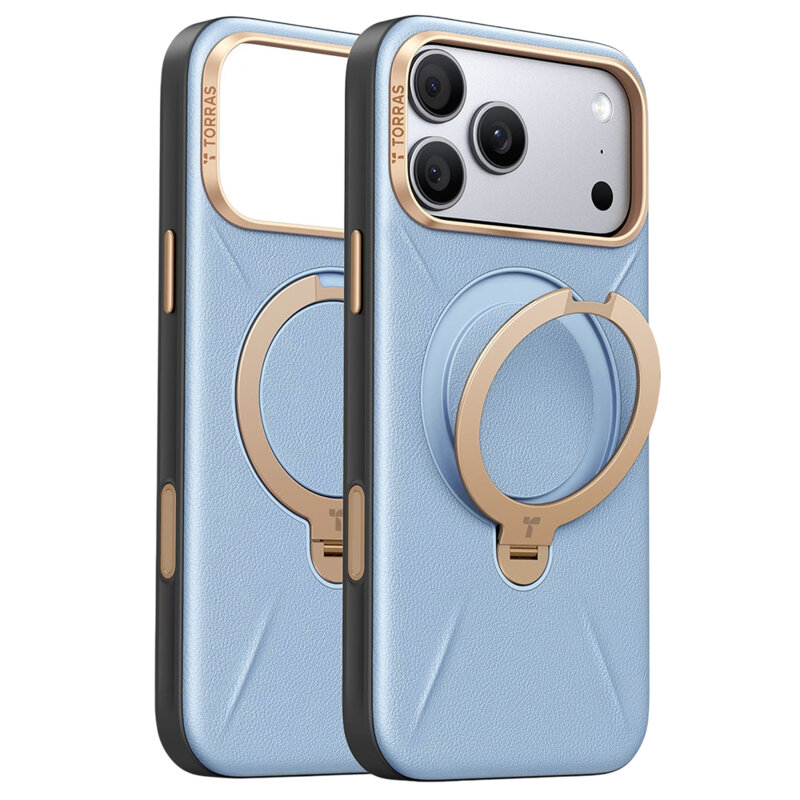 Husa iPhone 17 Pro Torras QPRO Leather Series, albastru