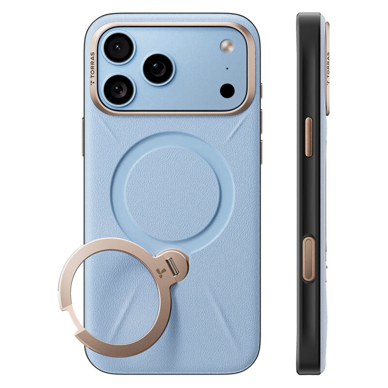 Husa iPhone 17 Pro Torras QPRO Leather Series, albastru