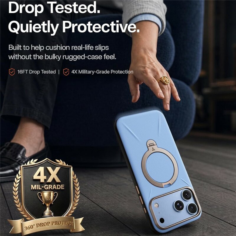 Husa iPhone 17 Pro Torras QPRO Leather Series, albastru