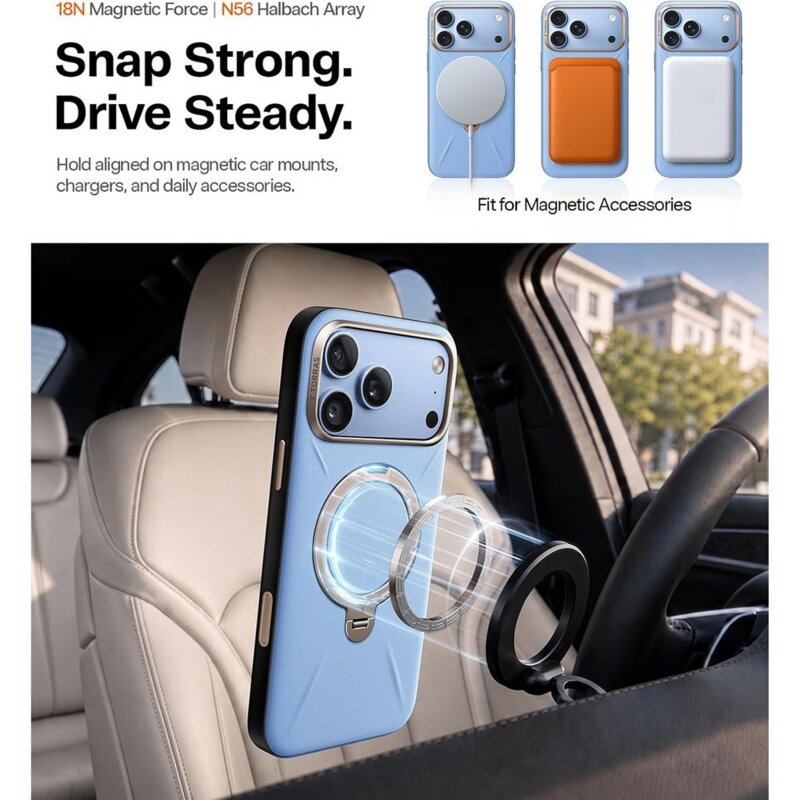 Husa iPhone 17 Pro Torras QPRO Leather Series, albastru