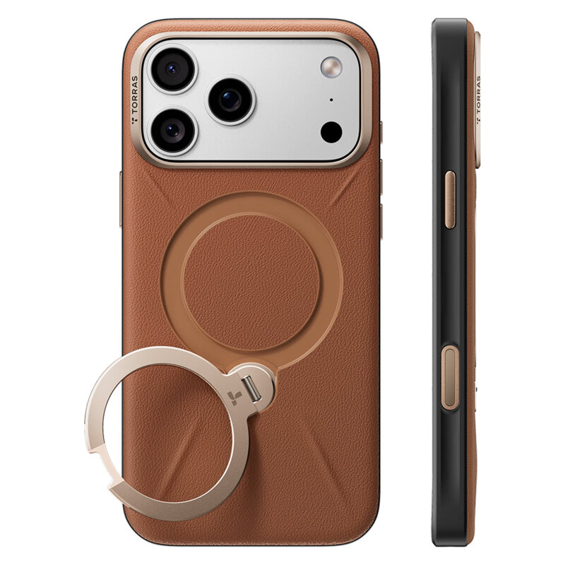 Husa iPhone 17 Pro Torras QPRO Leather Series, maro