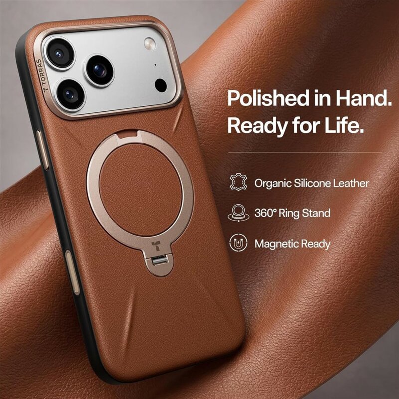 Husa iPhone 17 Pro Torras QPRO Leather Series, maro