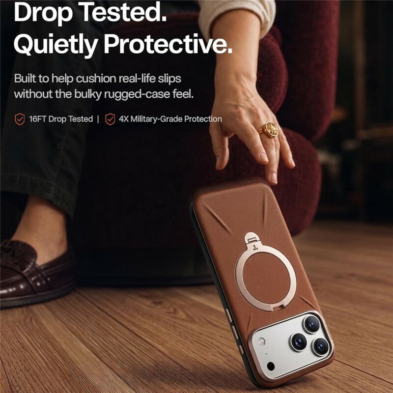 Husa iPhone 17 Pro Max Torras QPRO Leather Series, maro