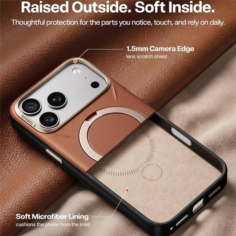 Husa iPhone 17 Pro Max Torras QPRO Leather Series, maro