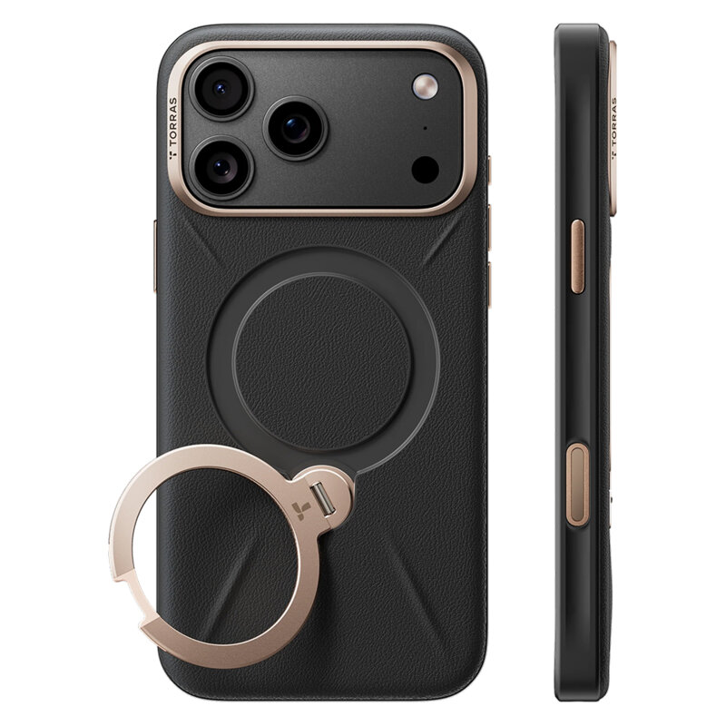 Husa iPhone 17 Pro Torras QPRO Leather Series, negru