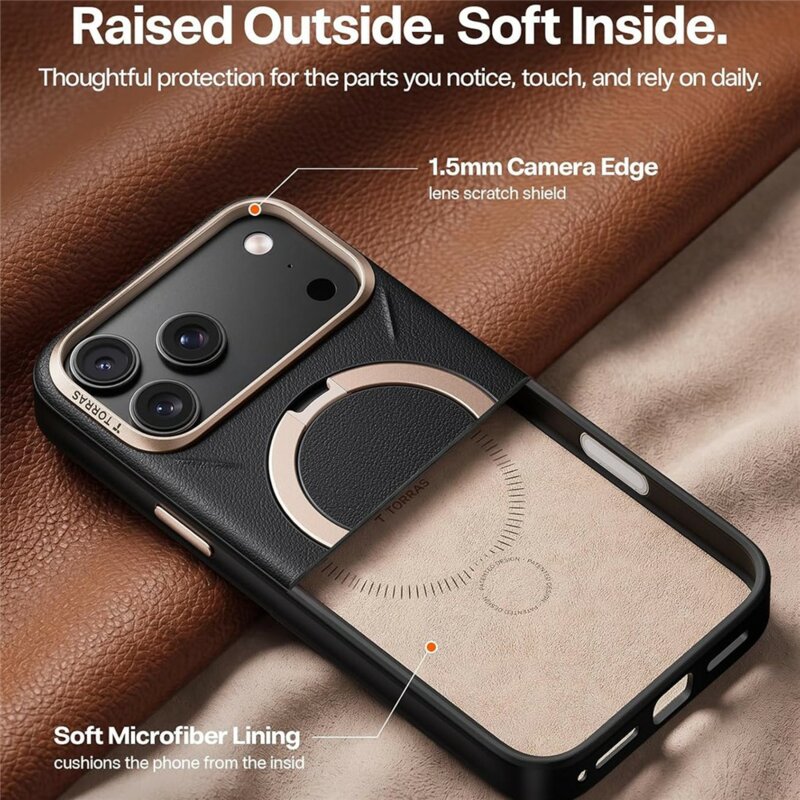 Husa iPhone 17 Pro Torras QPRO Leather Series, negru