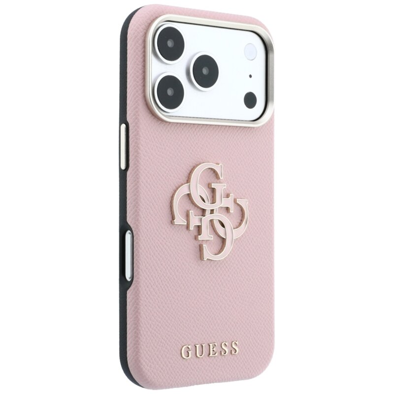 Husa originala Guess iPhone 18 Pro Grained Leather and Big Resin Logo, roz, GUHCP18L6PSS4RGP
