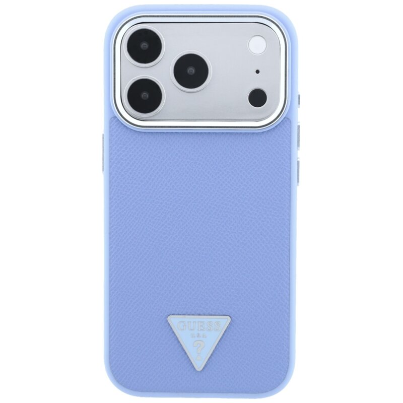 Husa originala Guess iPhone 18 Pro Max Grained Triangle Logo MagSafe, bleu, GUHMP18XPGSMTLSB