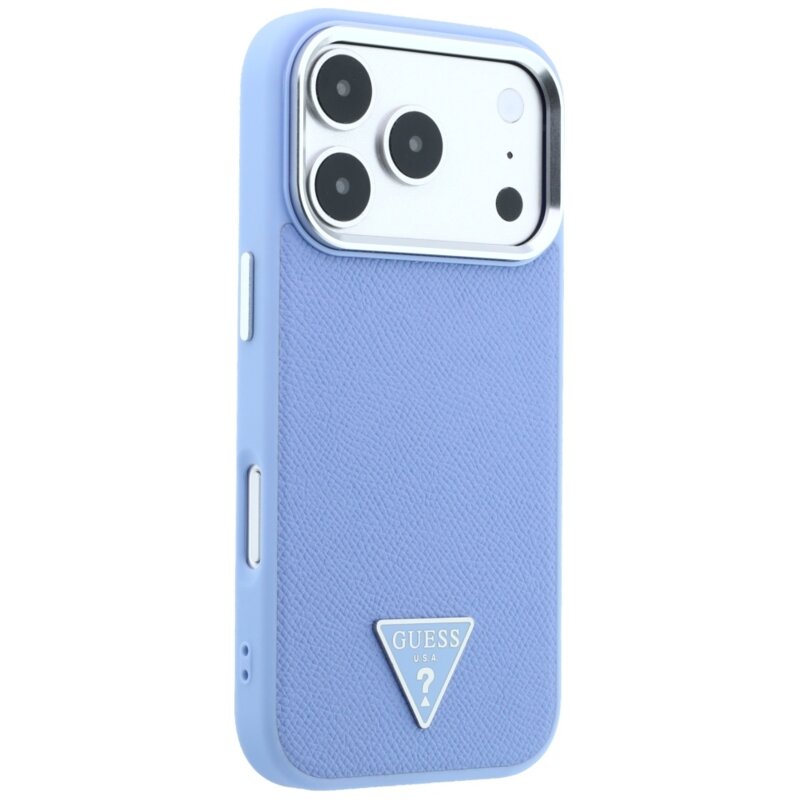 Husa originala Guess iPhone 18 Pro Max Grained Triangle Logo MagSafe, bleu, GUHMP18XPGSMTLSB