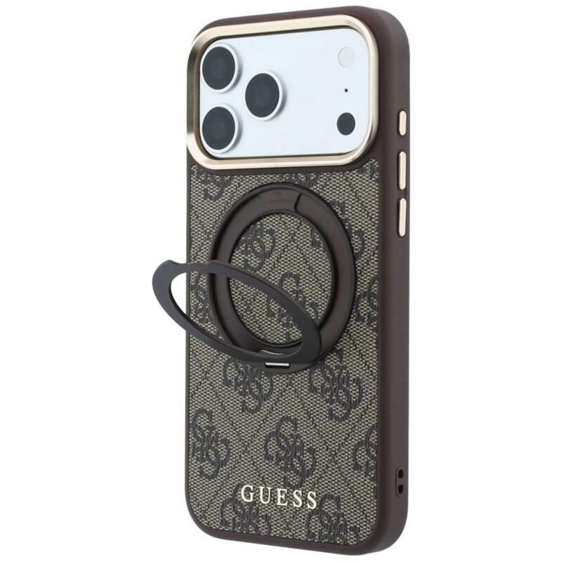 Husa Guess iPhone 18 Pro Ring Stand 360 4G Leather Classic Logo MagSafe, maro, GUHMP18L6PS4RSCLW