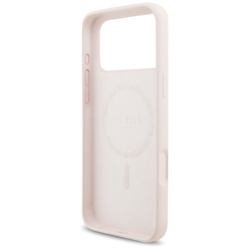 Husa Guess iPhone 18 Pro Max Silicone Script Metal Logo MagSafe, roz, GUHMP18XSMBSLP