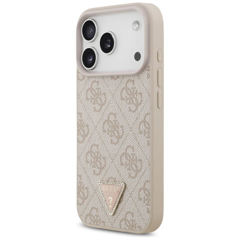 Husa iPhone 18 Pro Guess Leather 4G Triangle Strass MagSafe, roz, GUHMP18LP4TDPP