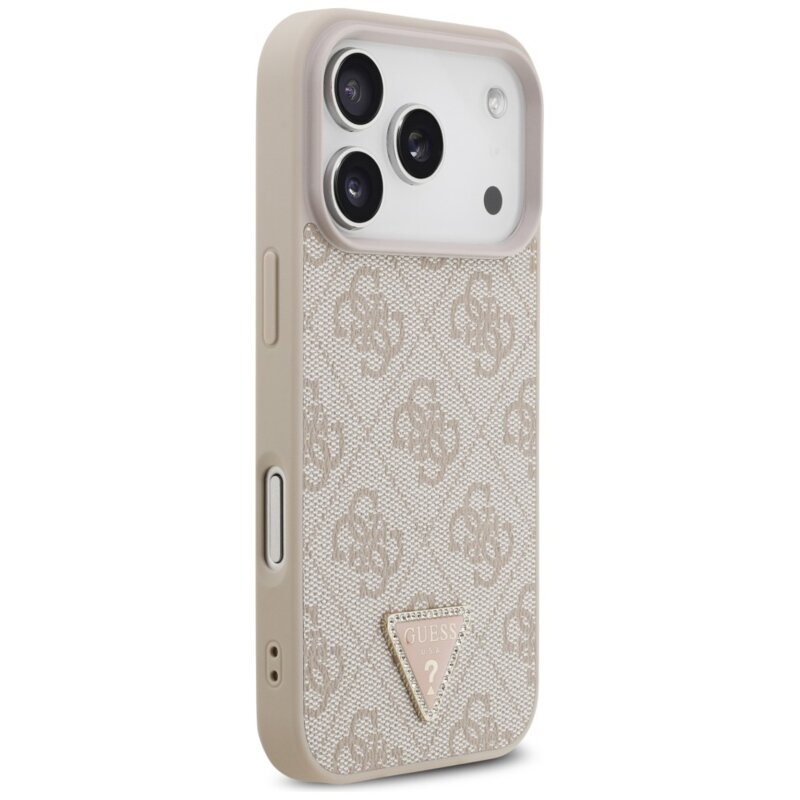 Husa iPhone 18 Pro Guess Leather 4G Triangle Strass MagSafe, roz, GUHMP18LP4TDPP