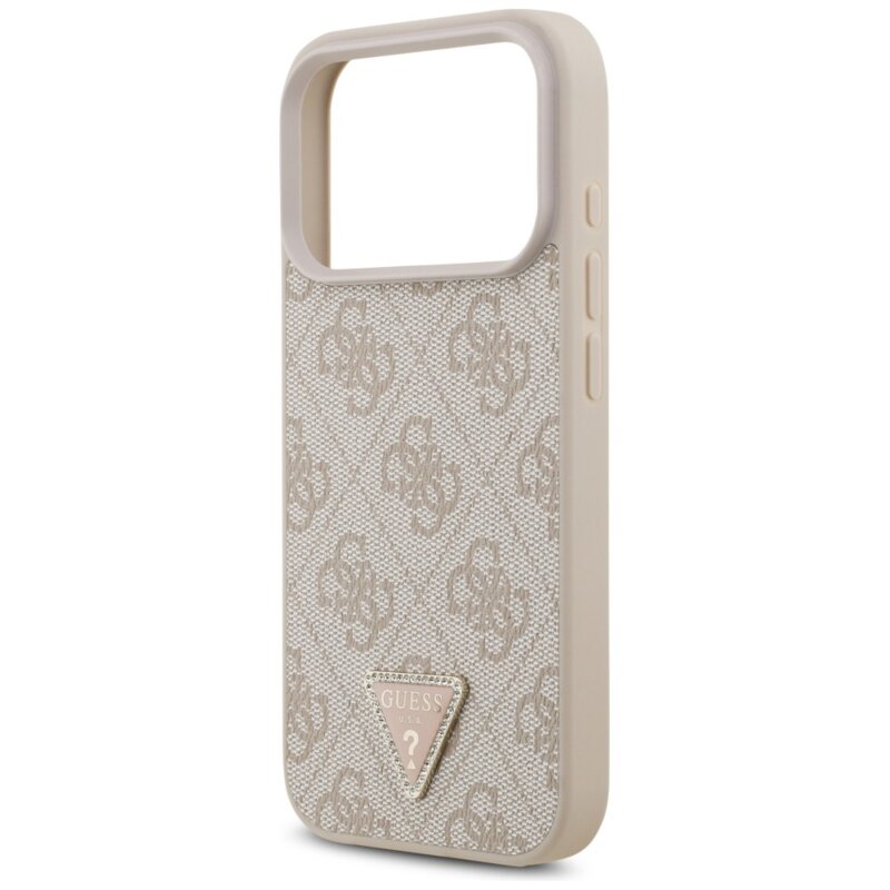 Husa iPhone 18 Pro Guess Leather 4G Triangle Strass MagSafe, roz, GUHMP18LP4TDPP