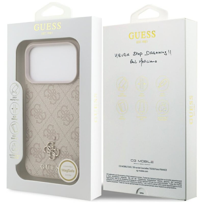 Husa iPhone 18 Pro Guess 4G Small & Classic MagSafe, roz, GUHMP18LP4SM4MP