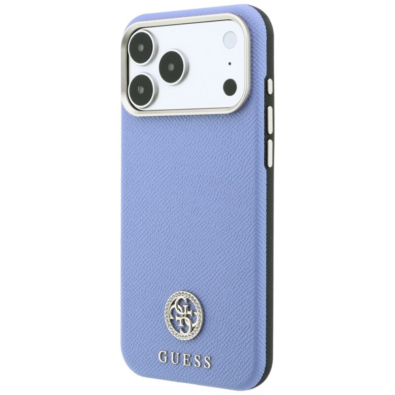 Husa originala Guess iPhone 18 Pro Max Grained Leather Round Strass Logo MagSafe, bleu, GUHMP18X6PSRMDEB