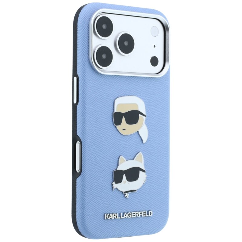Husa originala iPhone 18 Pro Max Karl Lagerfeld Saffiano with K&C Heads Pins and Logo, albastru, KLHCP18XPSWFDHPB