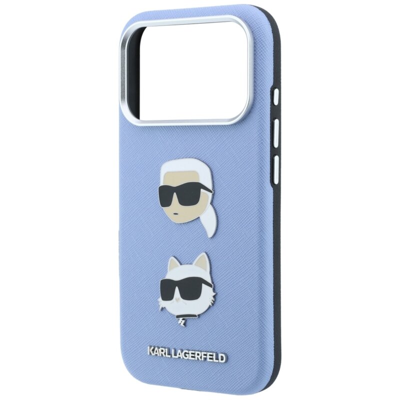 Husa originala iPhone 18 Pro Max Karl Lagerfeld Saffiano with K&C Heads Pins and Logo, albastru, KLHCP18XPSWFDHPB