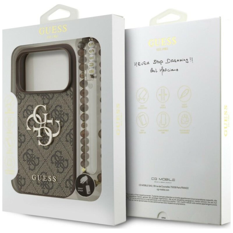 Husa originala Guess iPhone 17 Pro Hardcase 4G Classic Logo with Strap, maro, GUHCP18LP4GMGSW