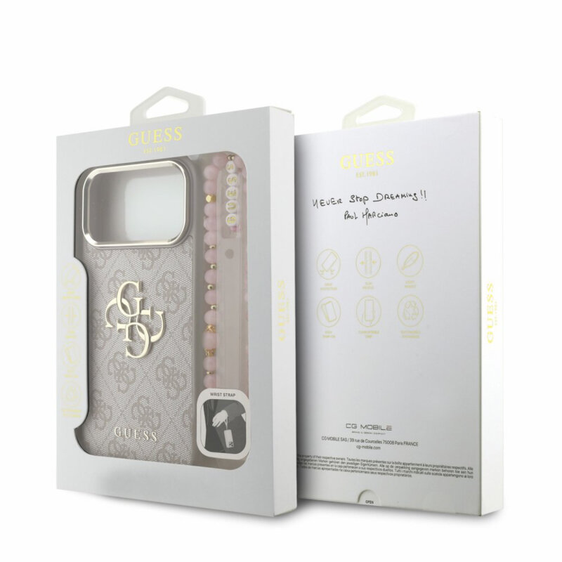 Husa originala Guess iPhone 18 Pro Hardcase 4G Classic Logo with Strap, roz, GUHCP18LP4GMGSCP