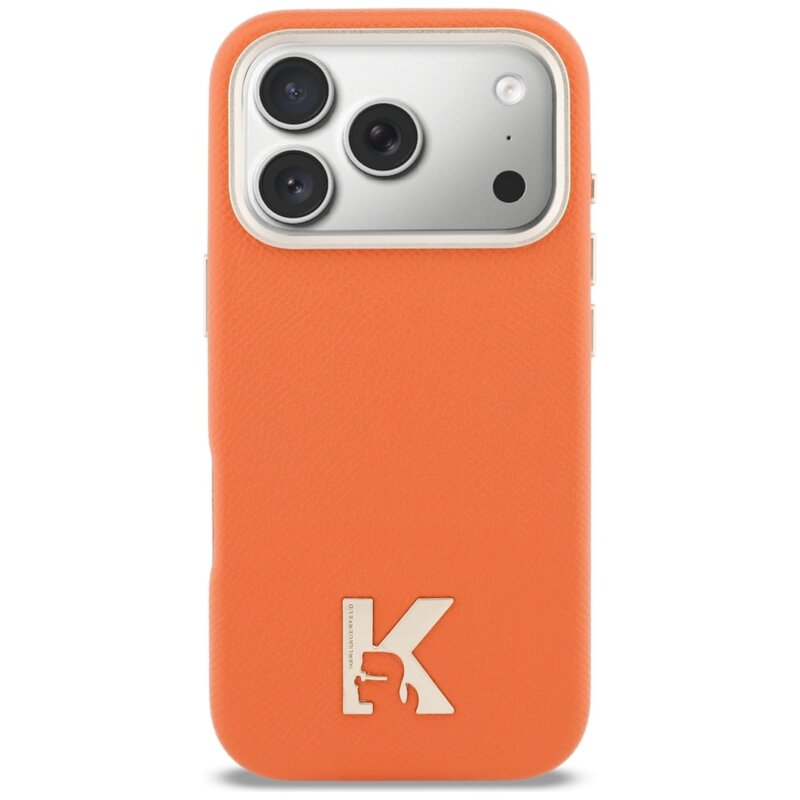 Husa iPhone 18 Pro Karl Lagerfeld Leather with K Head Logo MagSafe, oranj, KLHMP18L5PGFKHGO