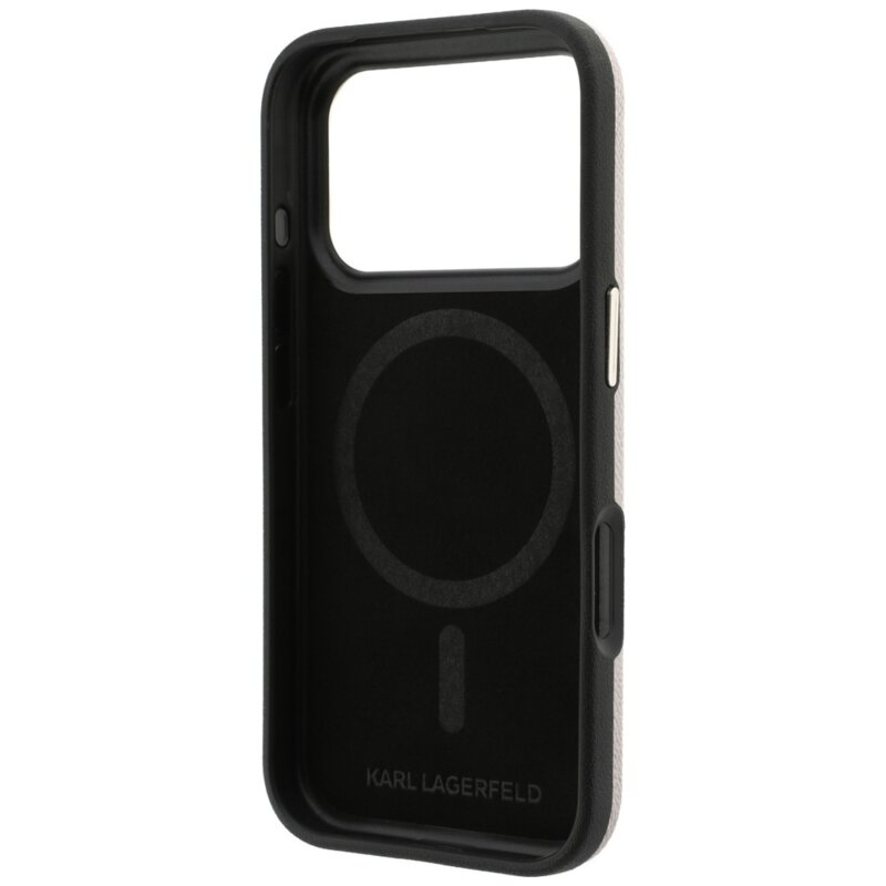 Husa iPhone 18 Pro Karl Lagerfeld Grained Leather with Resin Sign Logo MagSafe, roz, KLHMP18L6PWKSRSP