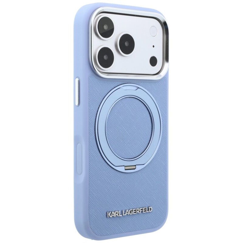 Husa originala iPhone 18 Pro Max Karl Lagerfeld Ring Stand 360 Saffiano MagSafe, bleu, KLHMP18X6PSARSKMB