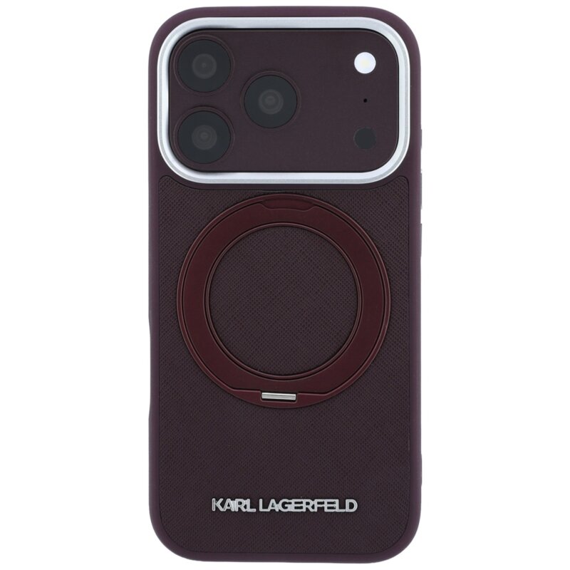Husa originala iPhone 18 Pro Max Karl Lagerfeld Ring Stand 360 Saffiano MagSafe, bordo, KLHMP18X6PSARSKMR