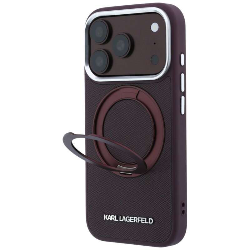 Husa originala iPhone 18 Pro Max Karl Lagerfeld Ring Stand 360 Saffiano MagSafe, bordo, KLHMP18X6PSARSKMR