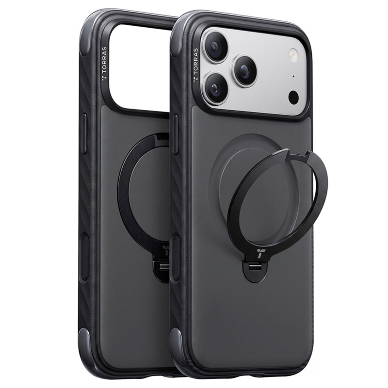 Husa iPhone 17 Pro Torras Ostand Q3 Rugged, negru