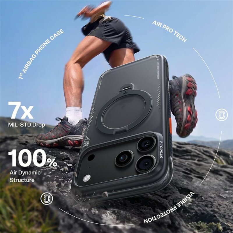 Husa iPhone 17 Pro Torras Ostand Q3 Air Series, negru
