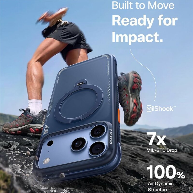 Husa iPhone 17 Pro Max Torras Ostand Q3 Air Series, bleumarin