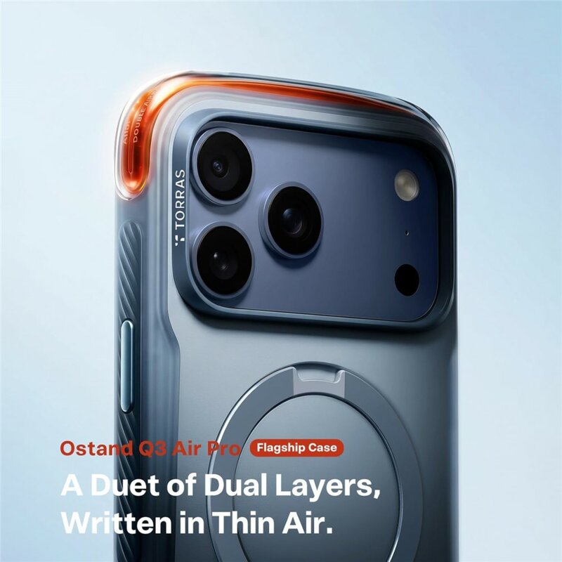 Husa iPhone 18 Pro Max Torras Ostand Q3 Air Pro, bleu