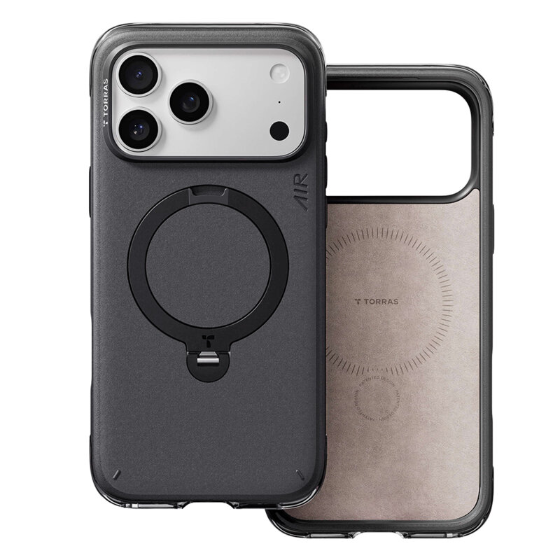 Husa iPhone 17 Pro Max Torras Ostand Q3 Air Essential, negru