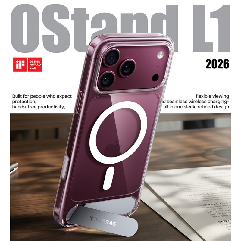 Husa iPhone 17 Pro Torras Ostand L1 Guardian, transparenta