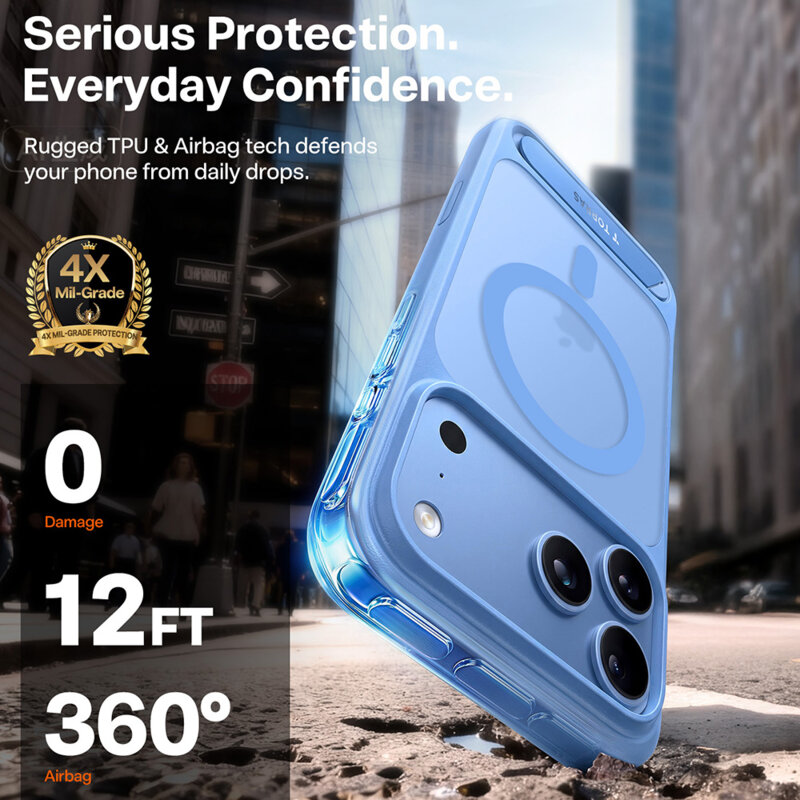 Husa iPhone 17 Pro Torras Ostand L1 Guardian, albastru